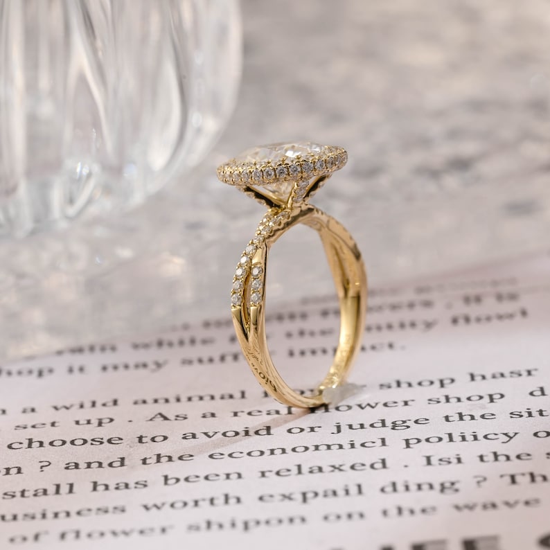 3.0 CT Oval G/VS2 CVD Diamond halo Twist Setting Engagement Ring - Camila Brown