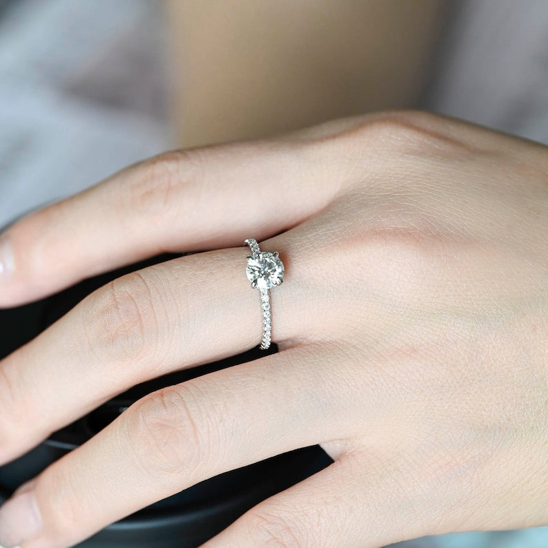 1.0 CT Round F/VS1 CVD Diamond Hidden Halo Pave Setting Engagement Ring - Camila Brown