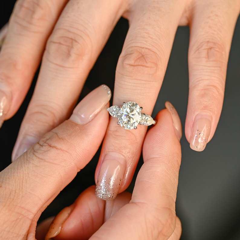 1.0-3.0 CT Oval F/VS1 CVD Diamond Three stone style Engagement Ring - Camila Brown